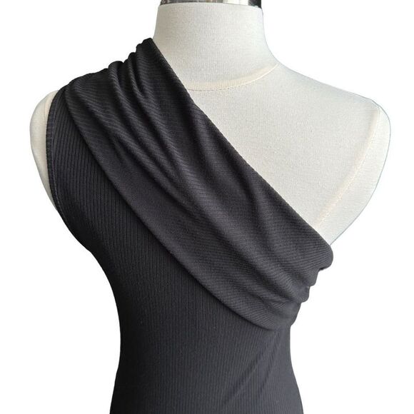 NWT House Of Harlow 1960 Ribbed Knit One Shoulder Bodycon Dress Black S - Picture 3 of 8